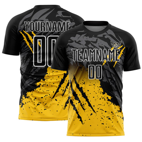 Herten Pro Sports Maßgefertigtes Fußballtrikot – Schwarz mit Gelb-Weiß Gradient Scratch-Splash Sublimation