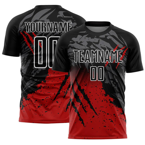 Herten Pro Sports Maßgefertigtes Fußballtrikot – Schwarz mit Rot-Weiß Gradient Scratch-Splash Sublimation