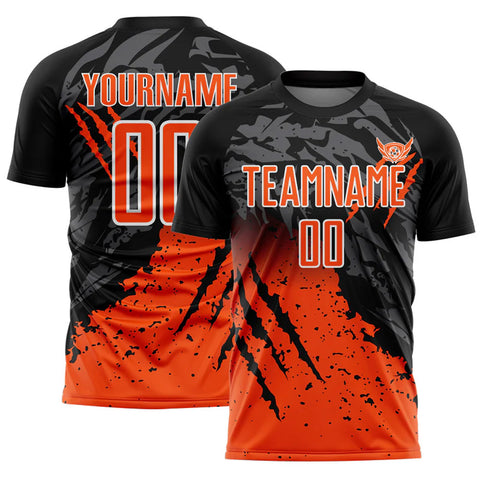 Herten Pro Sports Maßgefertigtes Fußballtrikot – Schwarz mit Orange-Weiß Gradient Scratch-Splash Sublimation