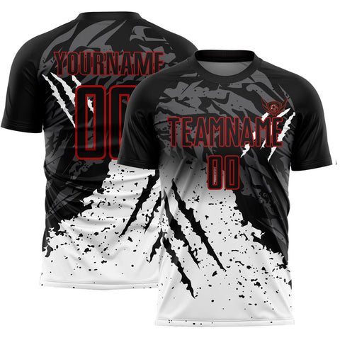 Herten Pro Sports Maßgefertigtes Fußballtrikot – Schwarz mit Weiß-Rot Gradient Scratch-Splash Sublimation