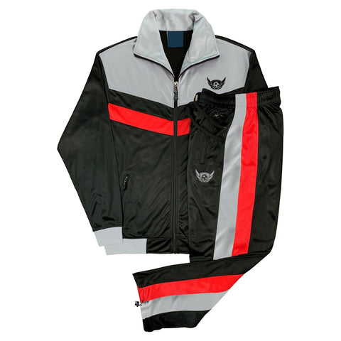 Herten Pro Sports Performance Fußball Trainingsanzug – Full-Zip Soccer Tracksuit Set Schwarz/Grau/Rot
